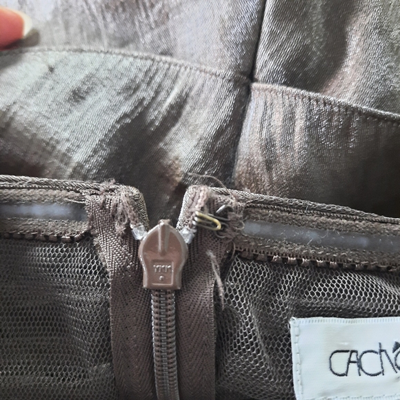 Vintage Cache Cocktail Dress Sz 6 Bronze Brown V Neck Halter Mermaid Tier Fairy - Picture 14 of 16